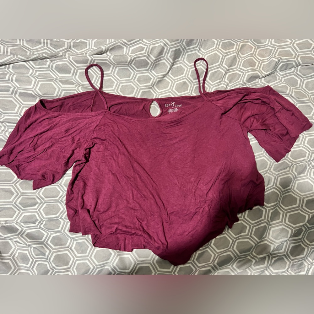 Cropped, cold shoulder blouse